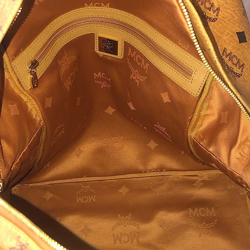 MCM Cognac Visetos Metallic Embellished Full Size Unisex Backpack Book Bag